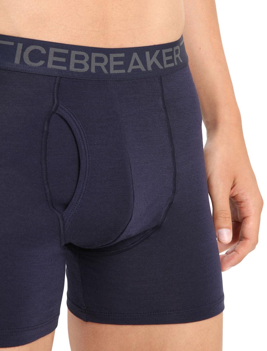 Midnight Navy Icebreaker Merino Anatomica Boxers With Fly Men's Underwear | AU 1307OKIR